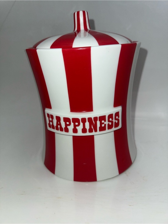 Jonathan Adler Other - Jonathan Adler Red and White Striped 'HAPPINESS' Ceramic Jar